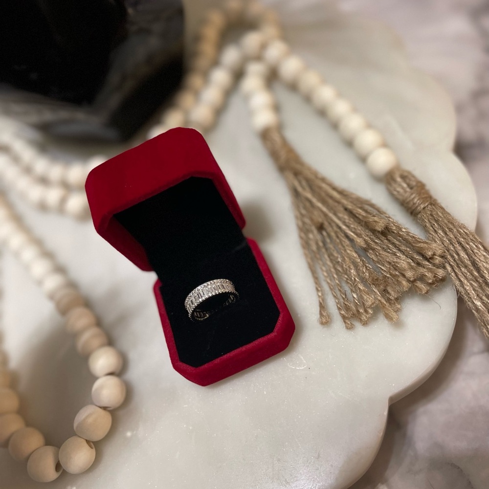 Wedding Band Sterling Silver Radiant Diamond